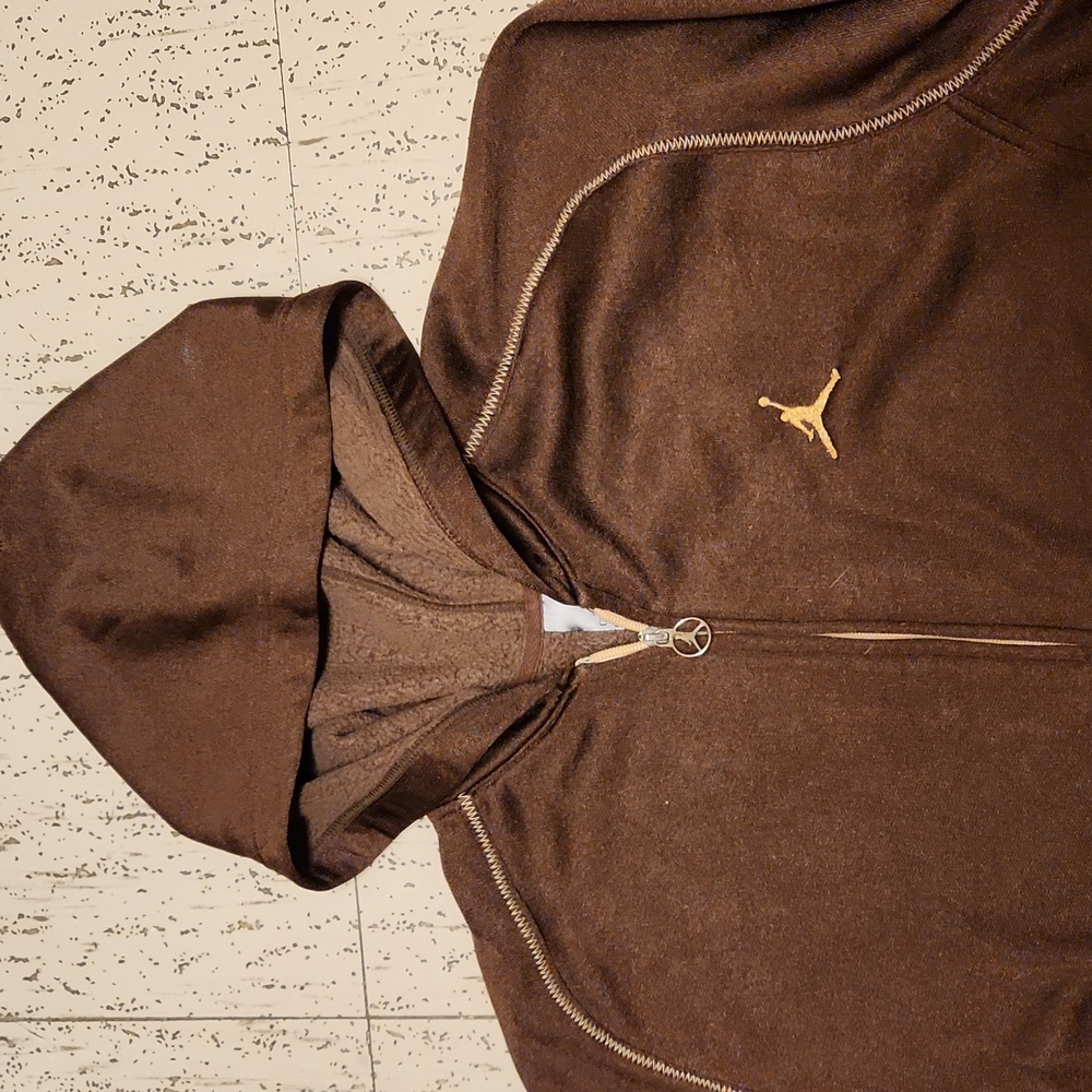 Air Jordan Embroidered Jumpman Logo Full Zip Sweater Vintage Y2K Brown And Gold - Picture 10 of 15